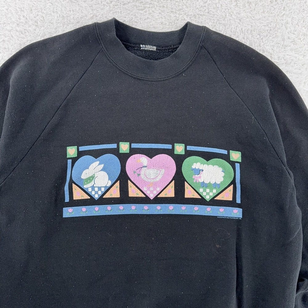 Vintage Bunny‎ Goose Sheep Sweatshirt Small 80s 90s Nature Cross Stitch Craft